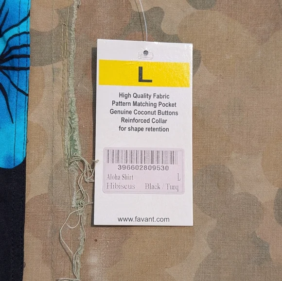 NWT Favant Rayon Hawaiian Hibiscus Button Up Shirt Never Worn Black Blu Sz L - Picture 10 of 11